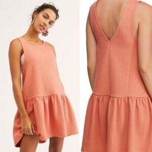 NEW Free People Easy Street Peach Coral Orange Drop Waist Mini Dress M Boho